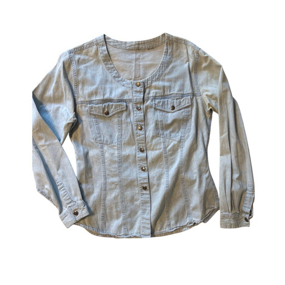 Vintage GREAT SEAL OF THE STATE OF OKLAHOMA Women’s Button Denim Shirt ￼ - Picture 1 of 6
